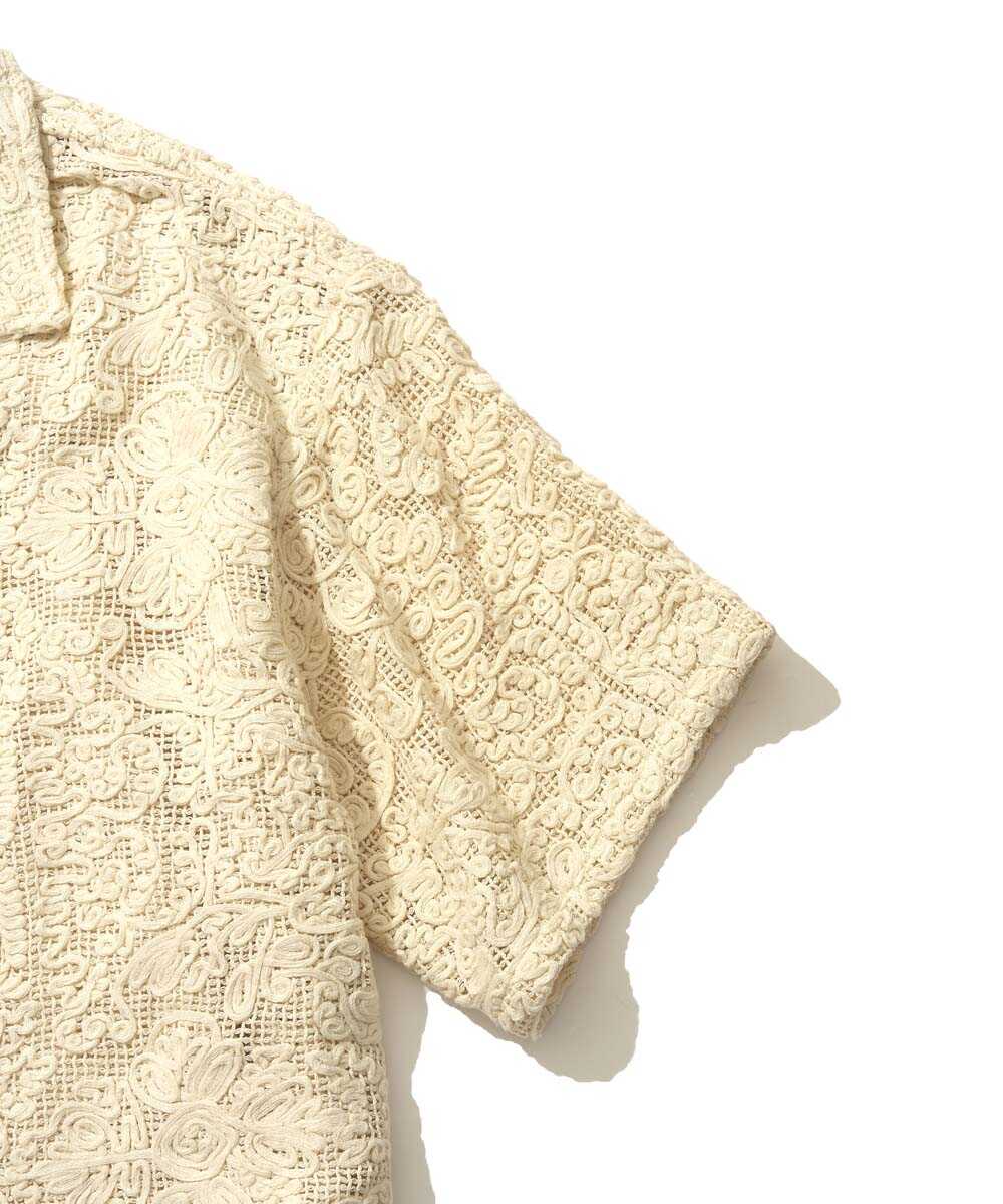 刺繍 開襟半袖シャツ