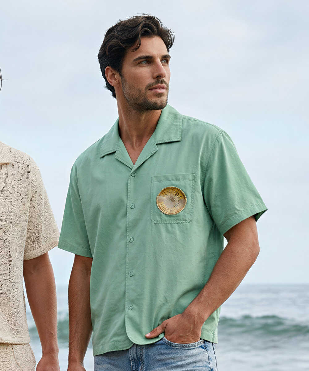 オープンカラー 半袖シャツ