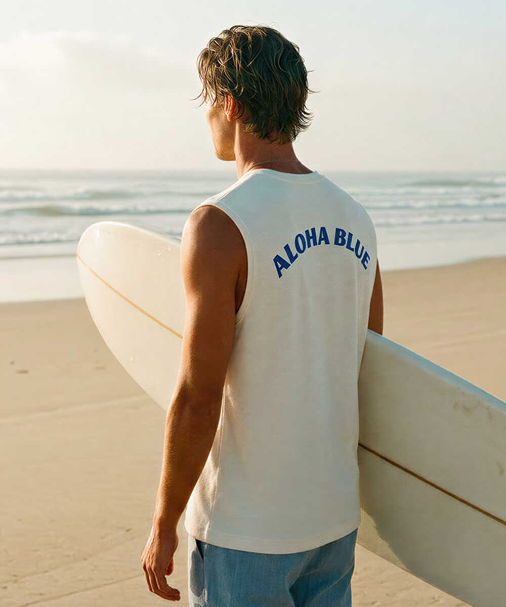 限定 ロゴプリント パイルノースリーブTシャツ