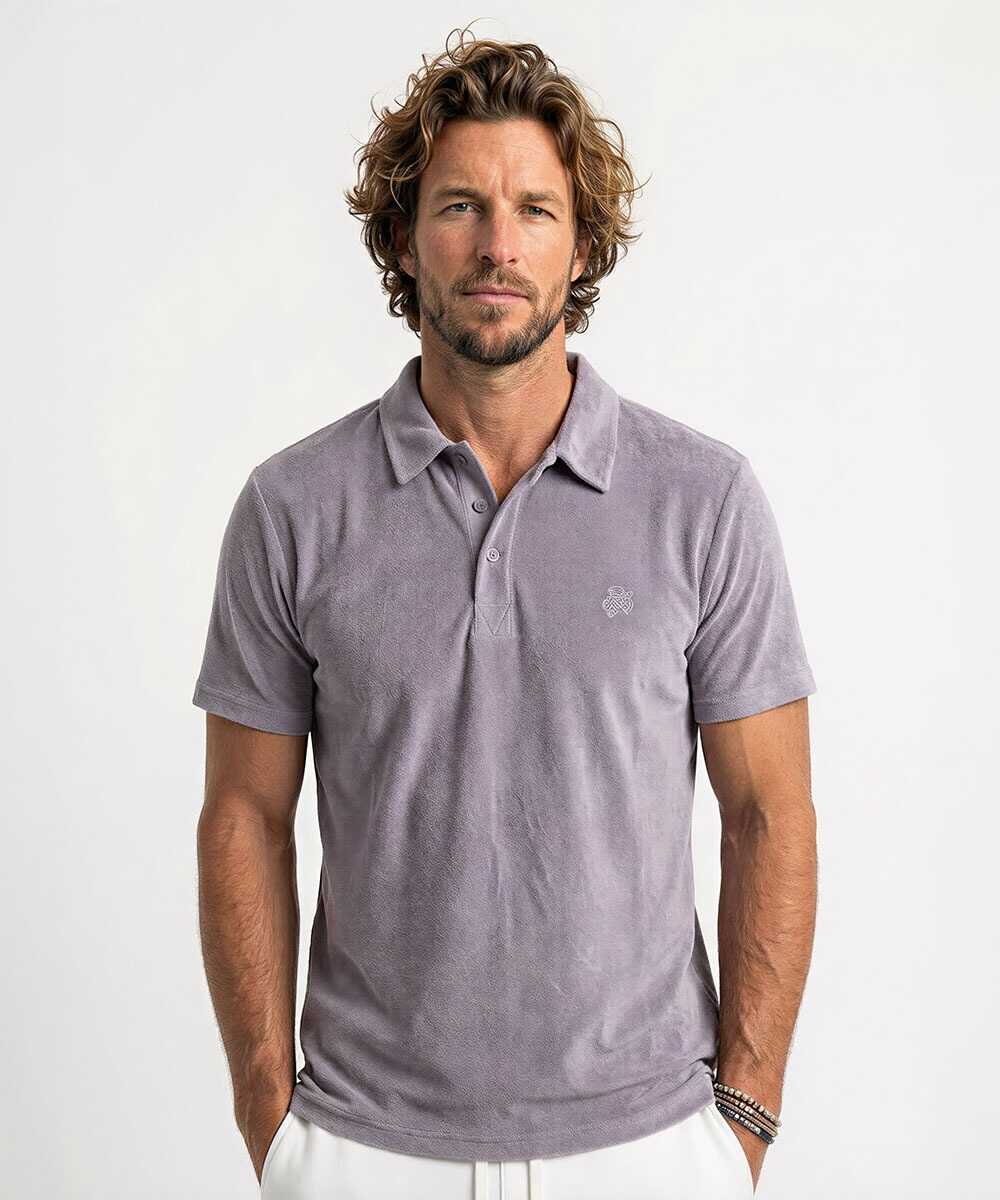 ロゴ刺繍 パイルポロシャツ