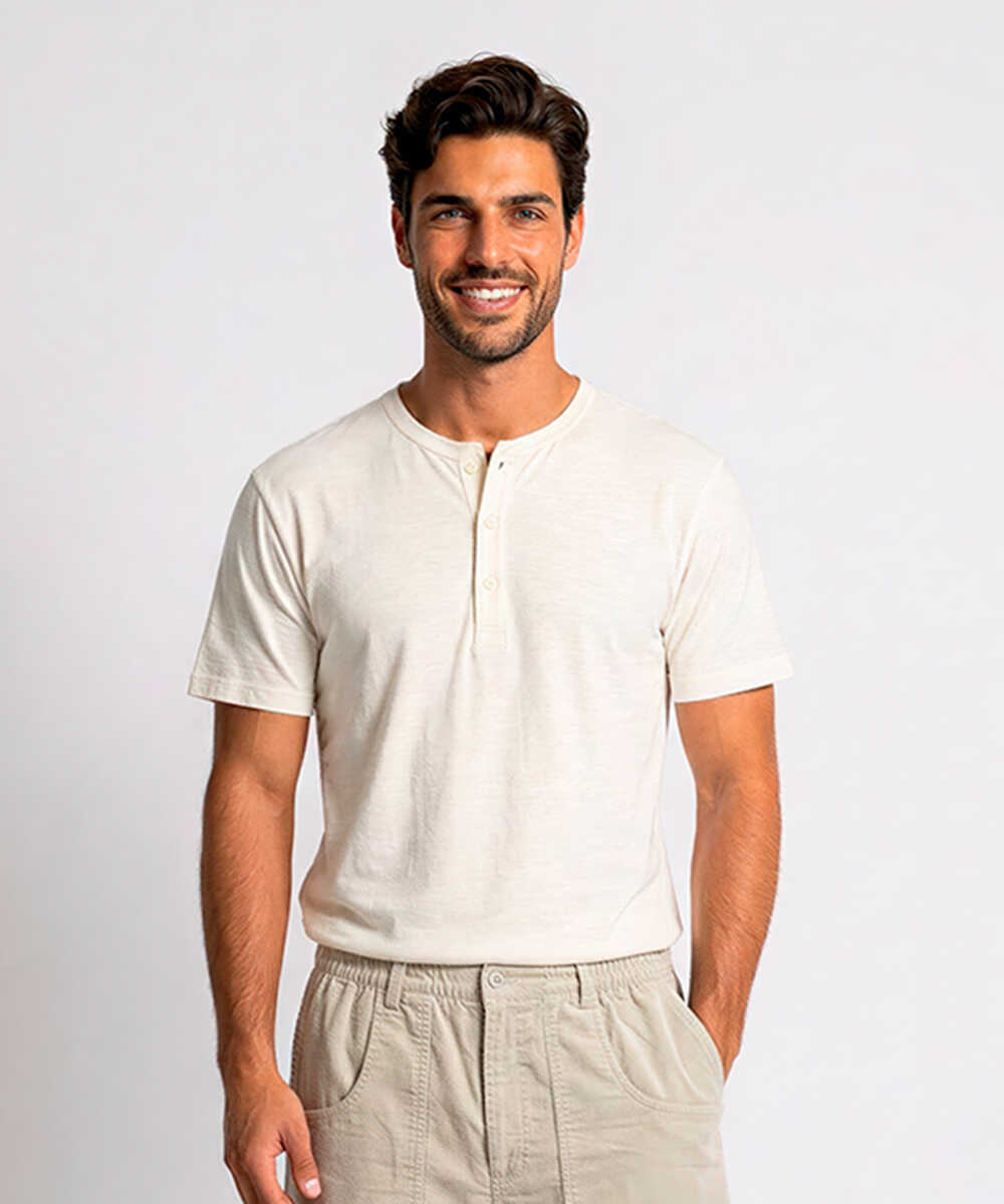 限定 超長綿 イスラエルピマ ヘンリーネックTシャツ