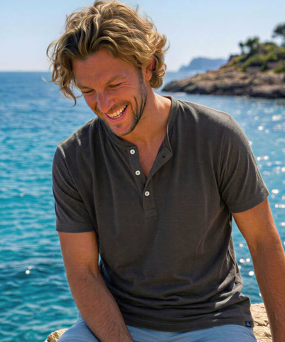 限定 超長綿 イスラエルピマ ヘンリーネックTシャツ