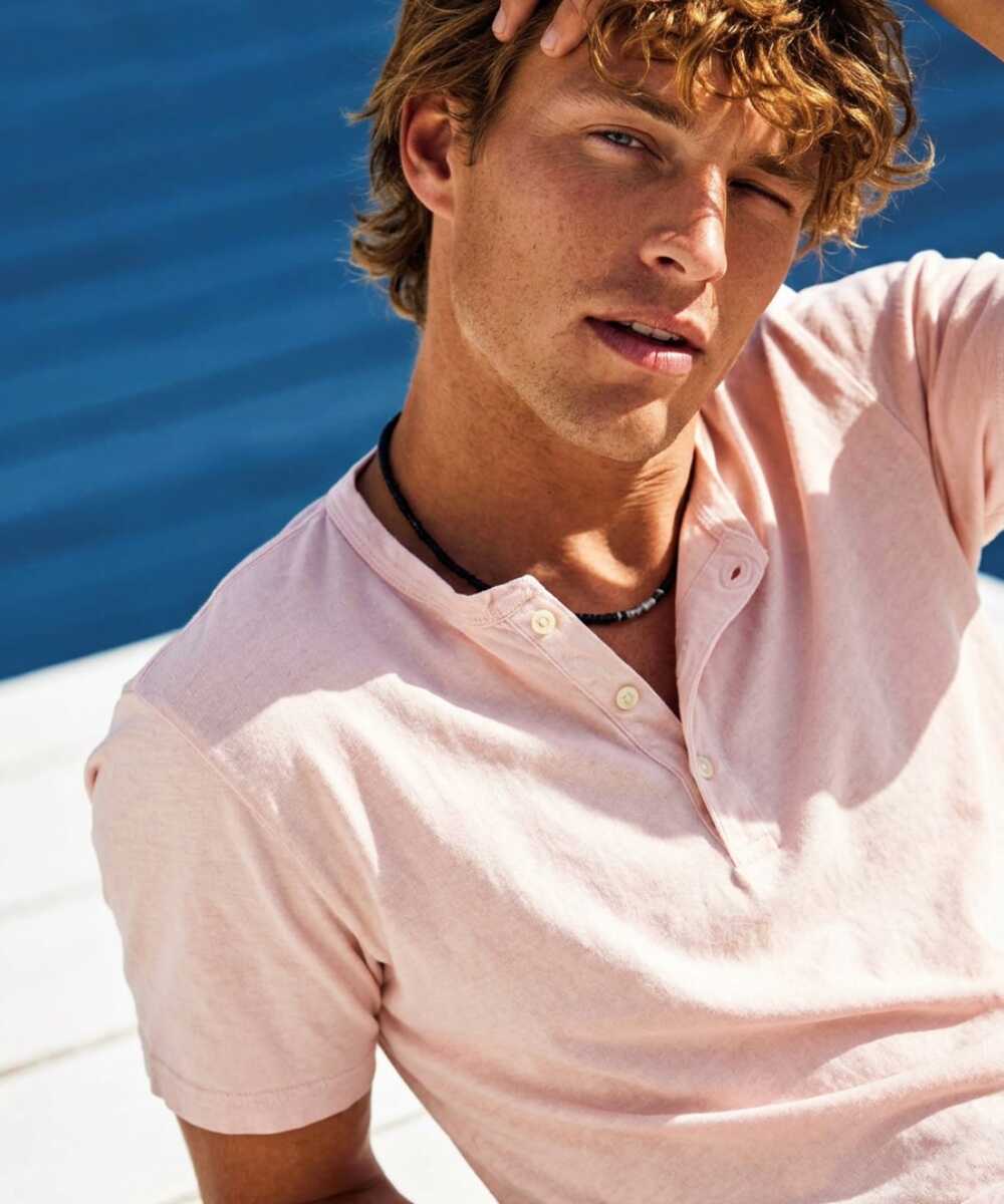 限定 超長綿 イスラエルピマ ヘンリーネックTシャツ