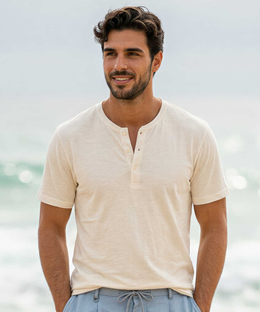 限定 超長綿 イスラエルピマ ヘンリーネックTシャツ