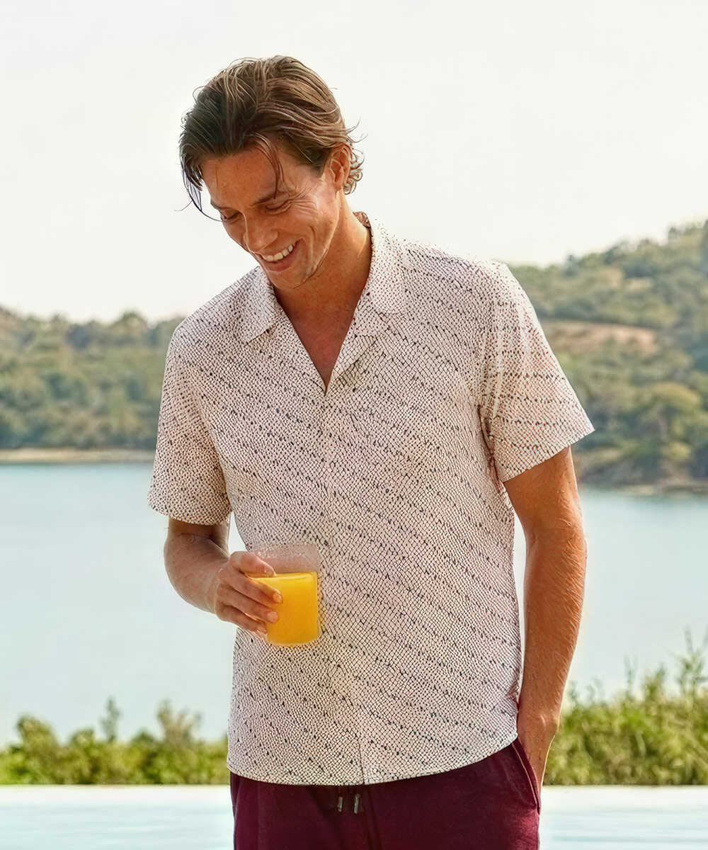 総柄プリント 開襟半袖シャツ