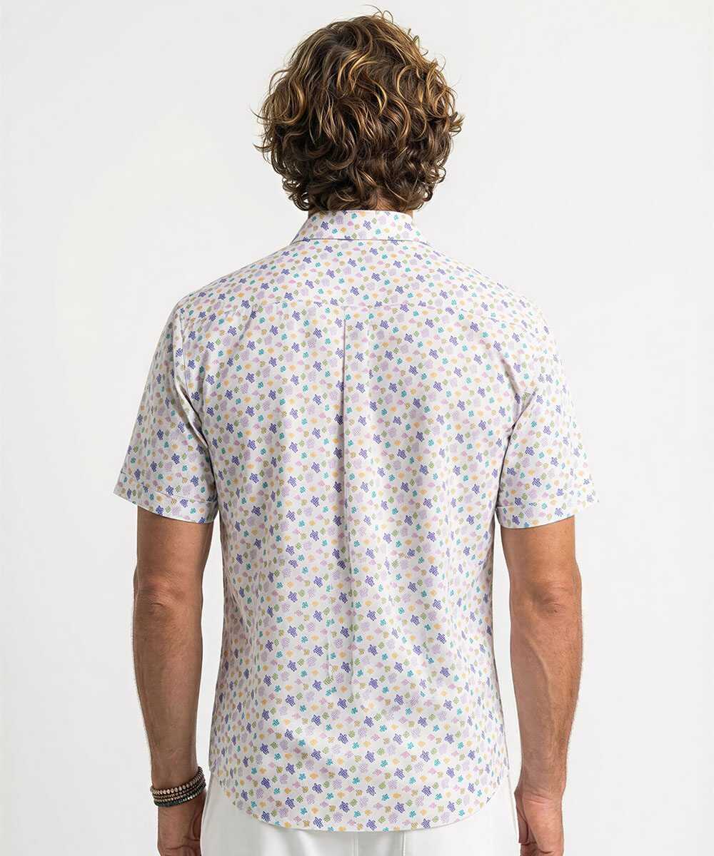 総柄プリント 開襟半袖シャツ