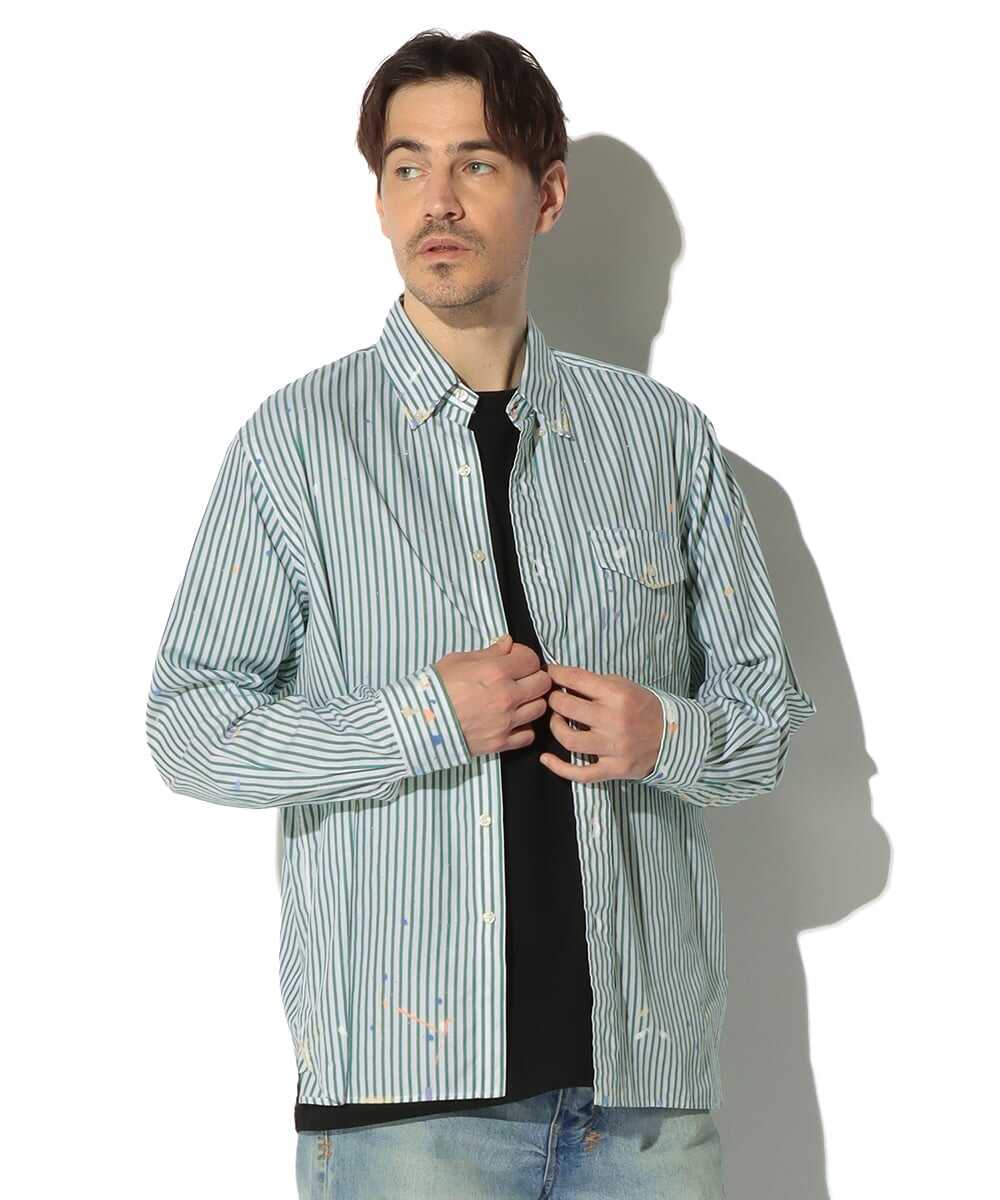ペイント加工 ストライプシャツ