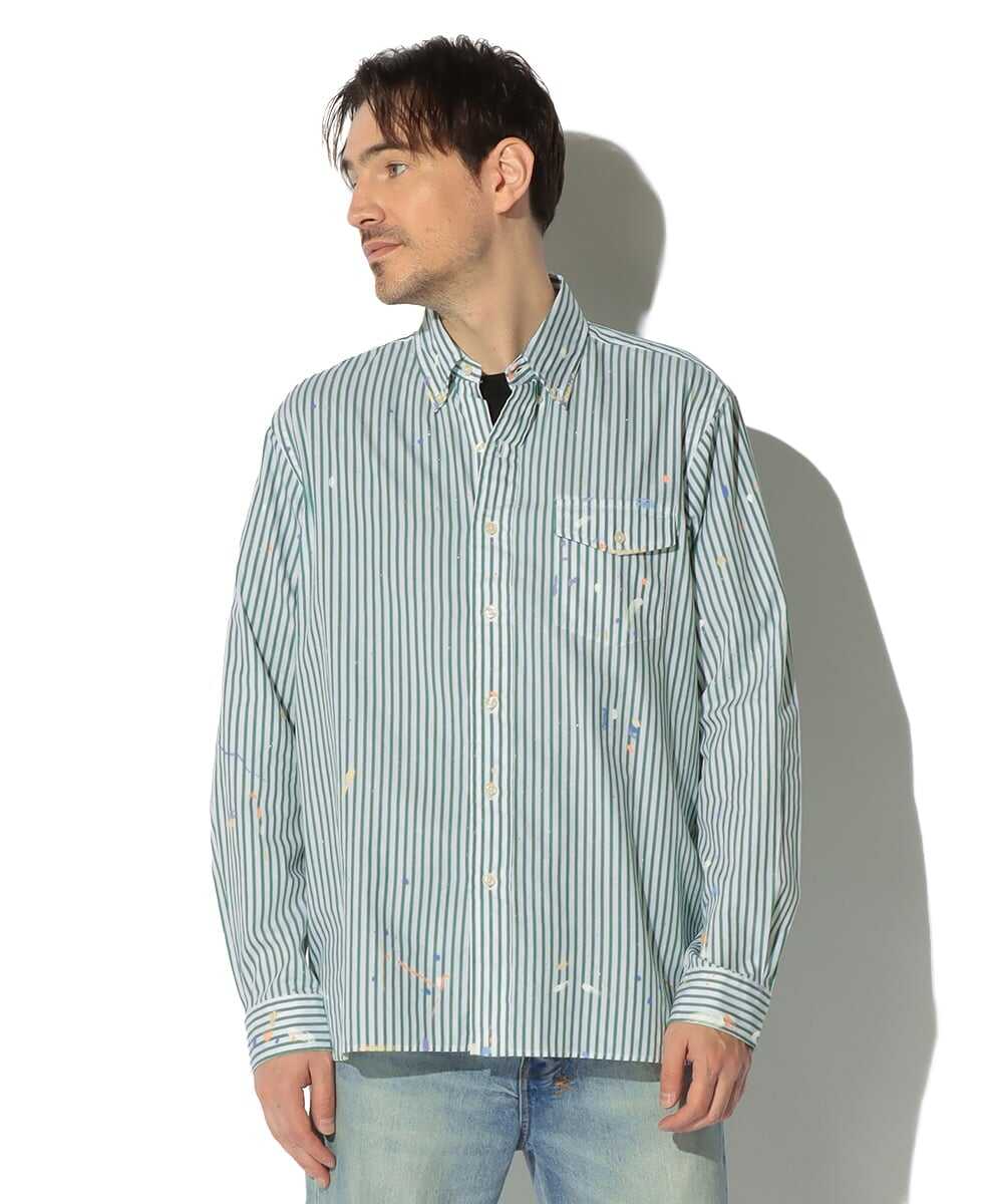 ペイント加工 ストライプシャツ