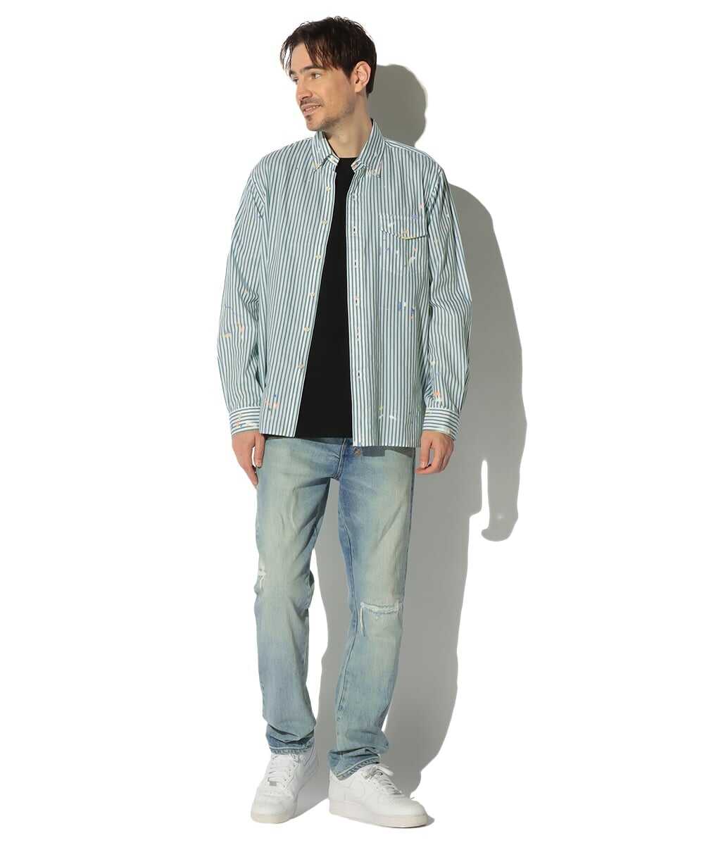 ペイント加工 ストライプシャツ