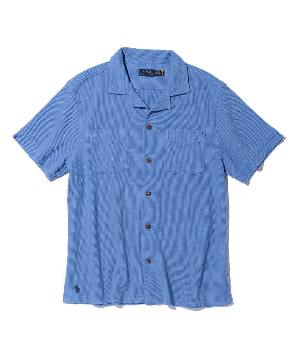 コットンリネン ワッフルオープンカラーシャツ