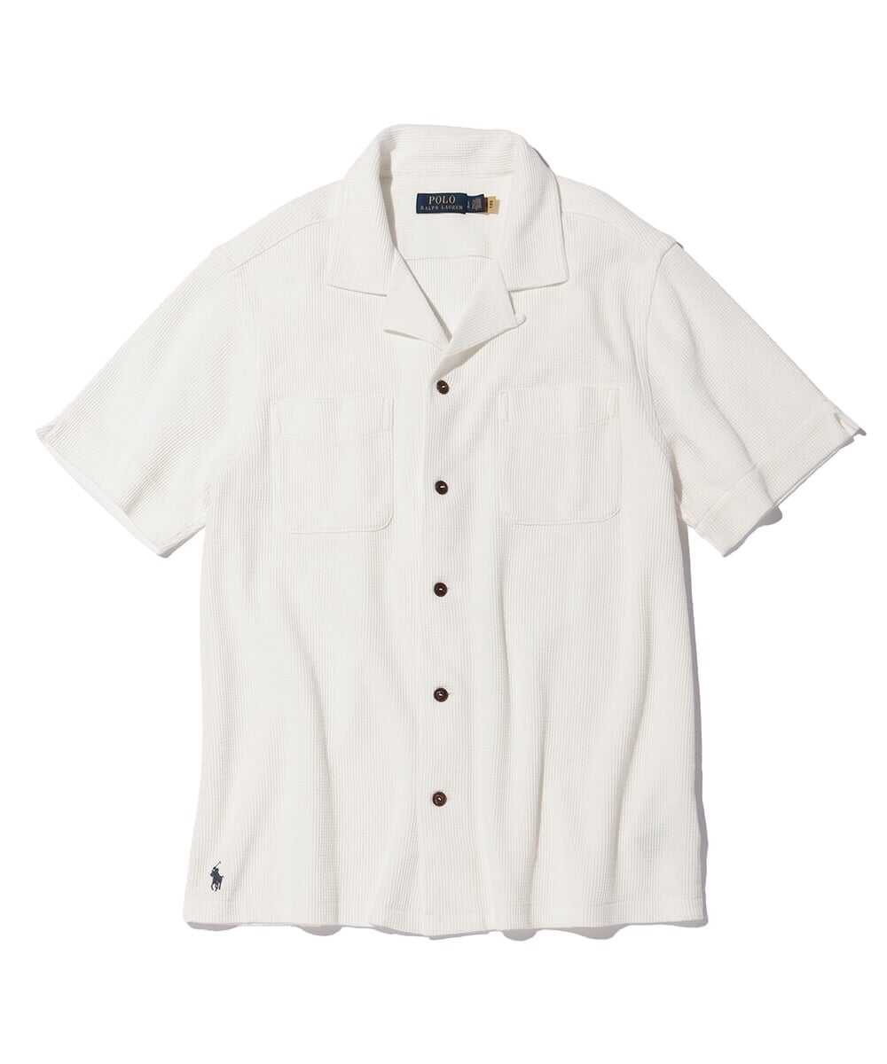 コットンリネン ワッフルオープンカラーシャツ