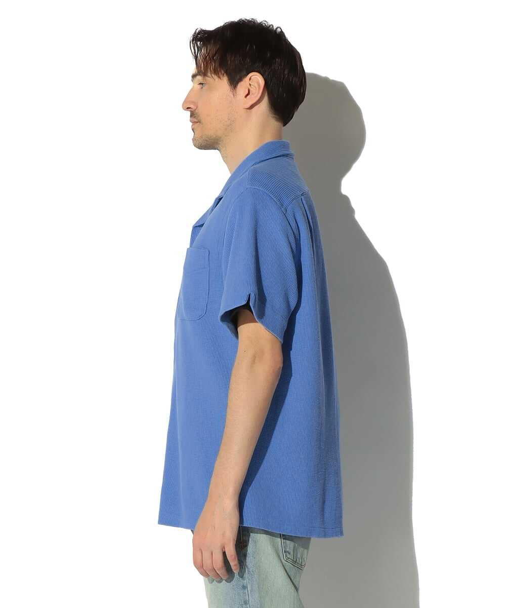 コットンリネン ワッフルオープンカラーシャツ