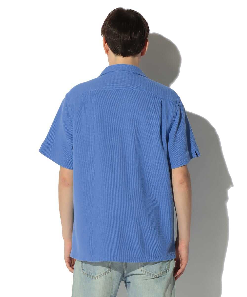 コットンリネン ワッフルオープンカラーシャツ