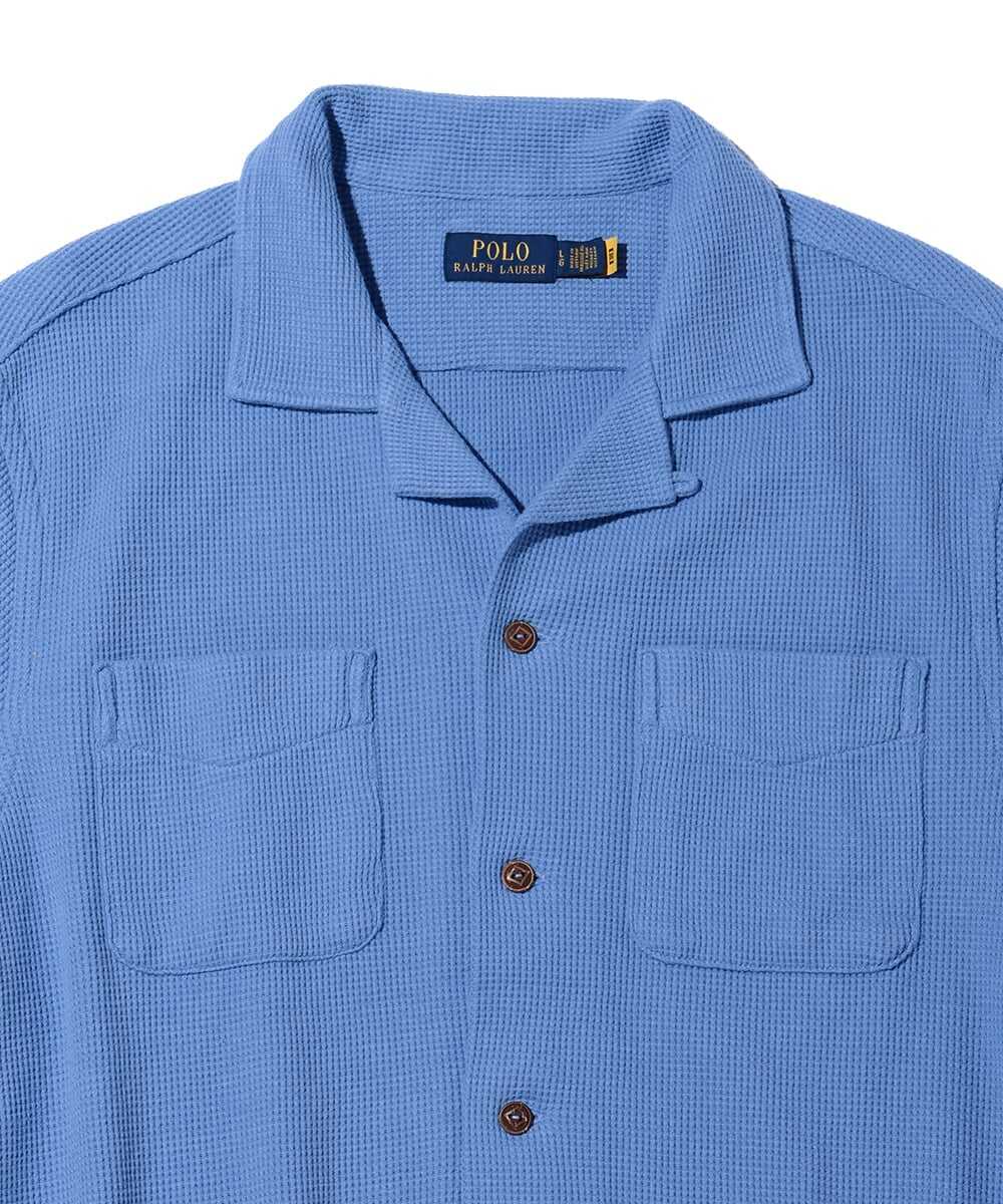 コットンリネン ワッフルオープンカラーシャツ