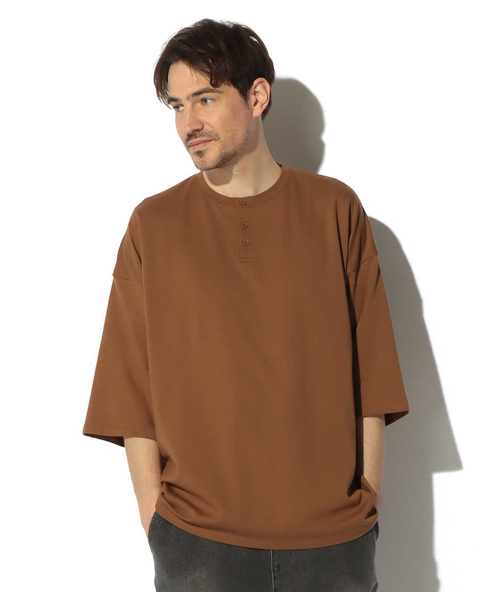 2層構造 吸水速乾クールマックス オーバーサイズ リラックス ヘンリーTシャツ