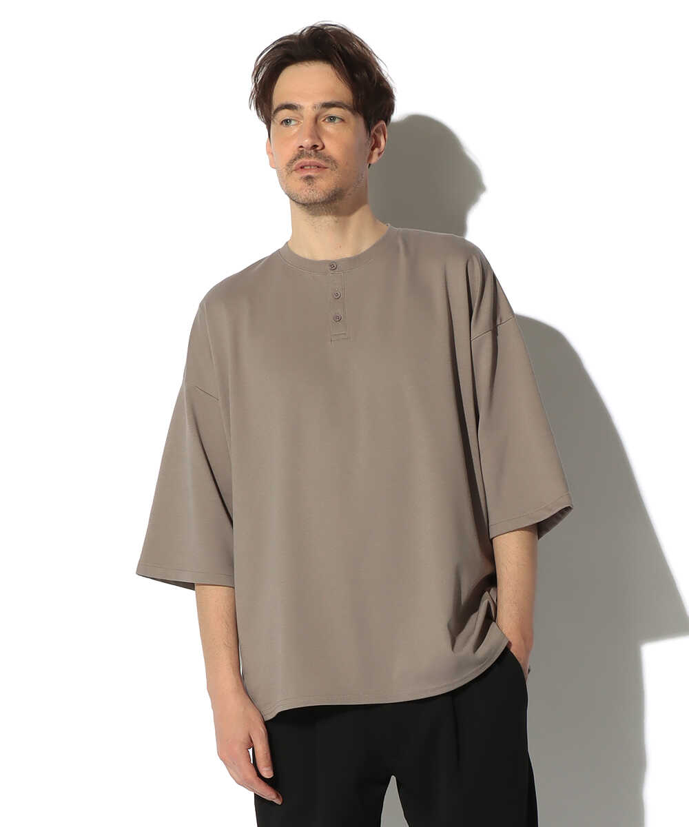 2層構造 吸水速乾クールマックス オーバーサイズ リラックス ヘンリーTシャツ