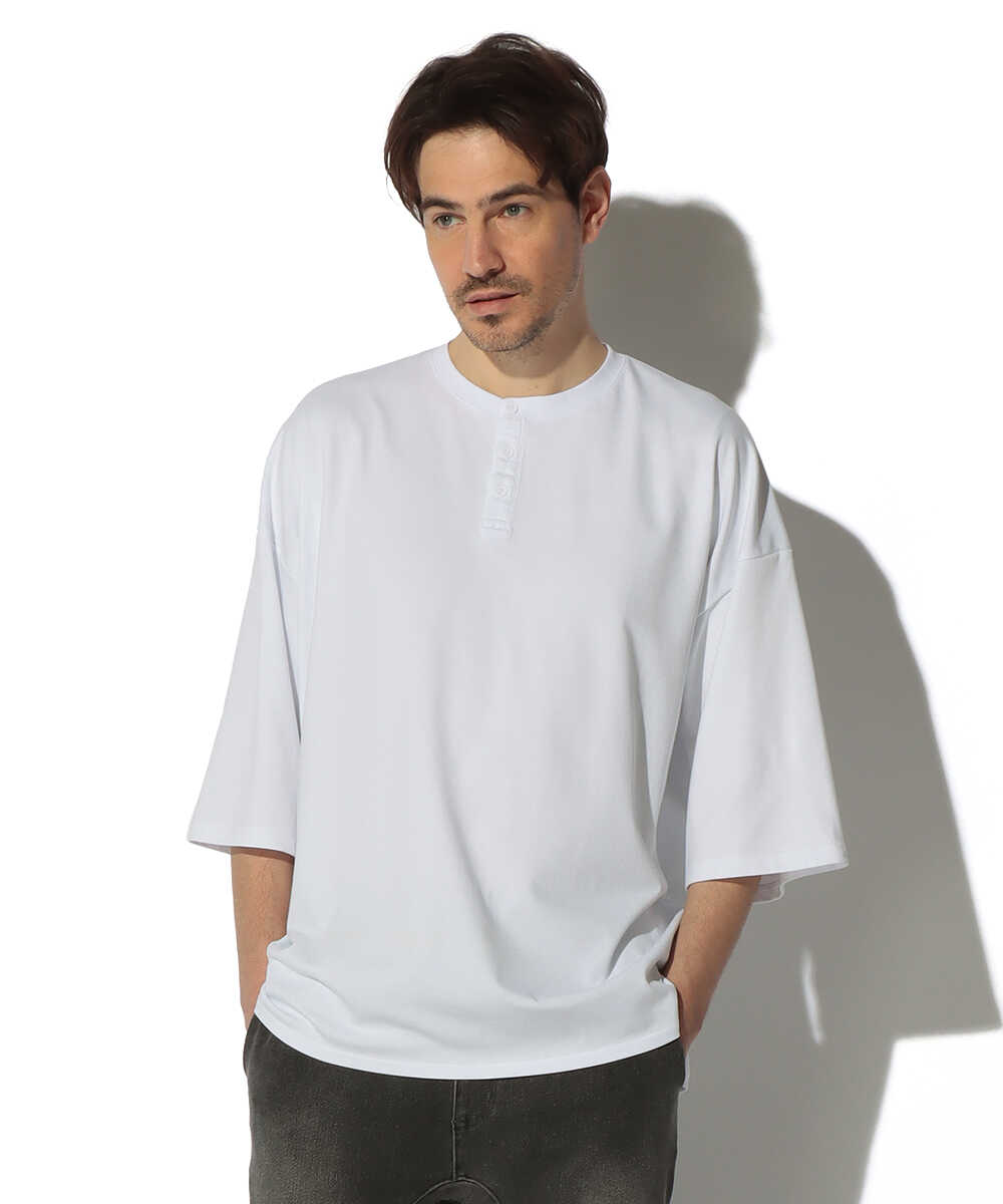 2層構造 吸水速乾クールマックス オーバーサイズ リラックス ヘンリーTシャツ