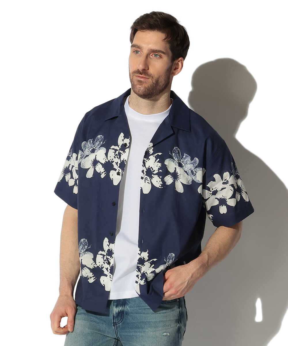 ハワイアン フラワープリント オープンカラーシャツ