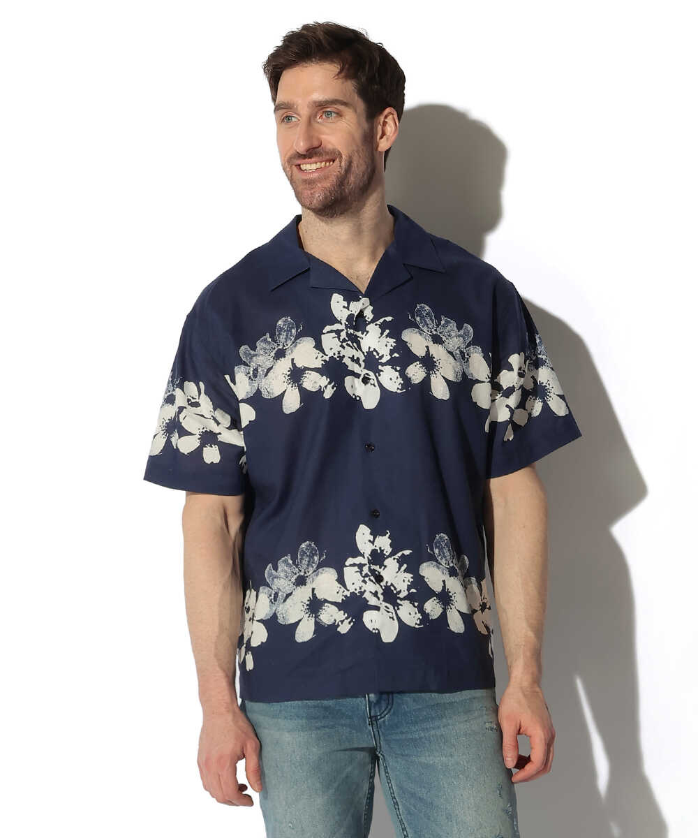 ハワイアン フラワープリント オープンカラーシャツ