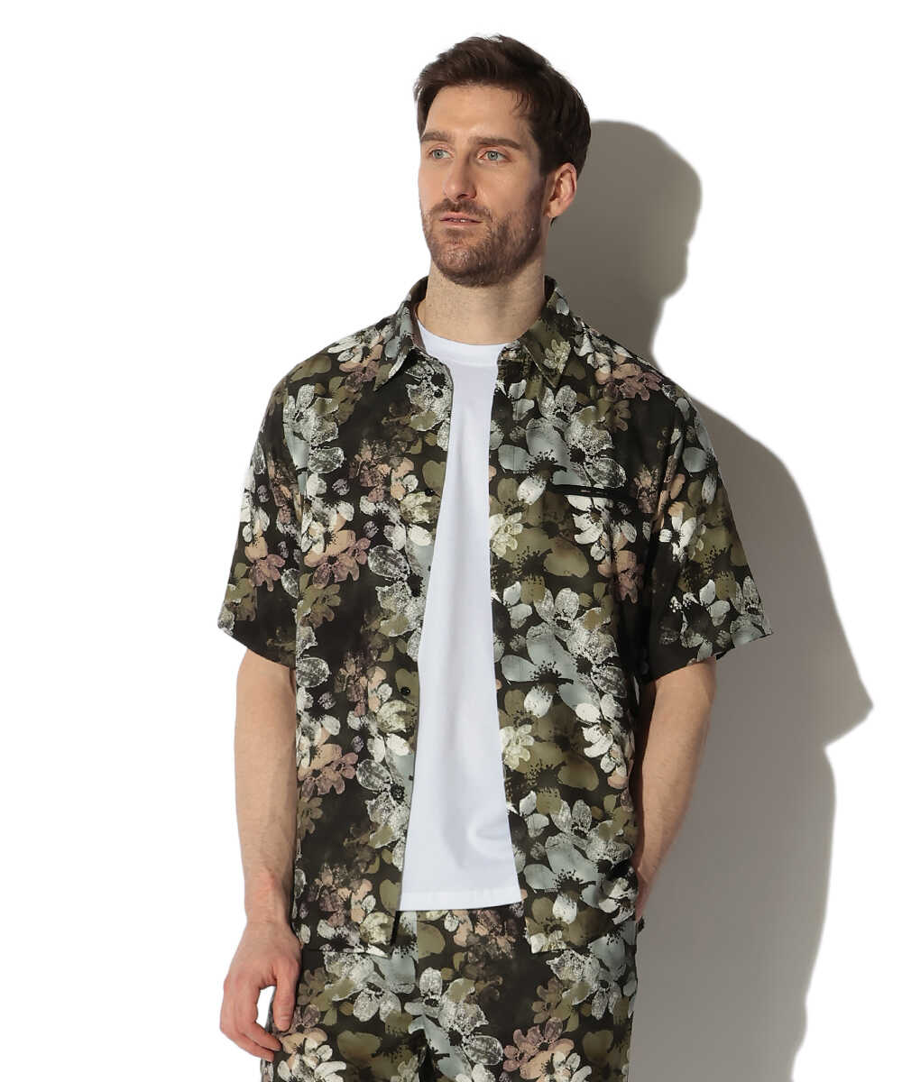 フラワー総柄プリントシャツ