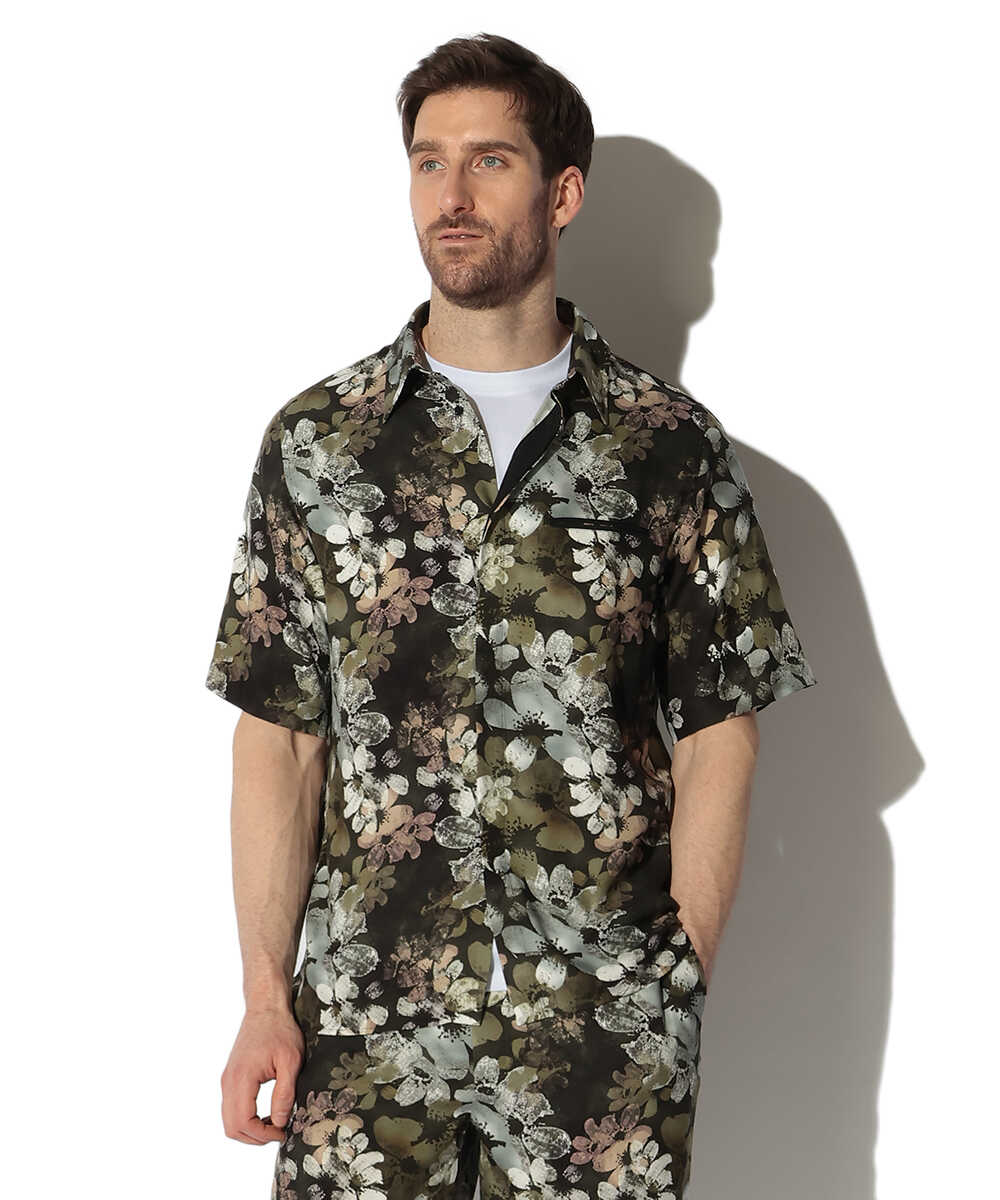 フラワー総柄プリントシャツ