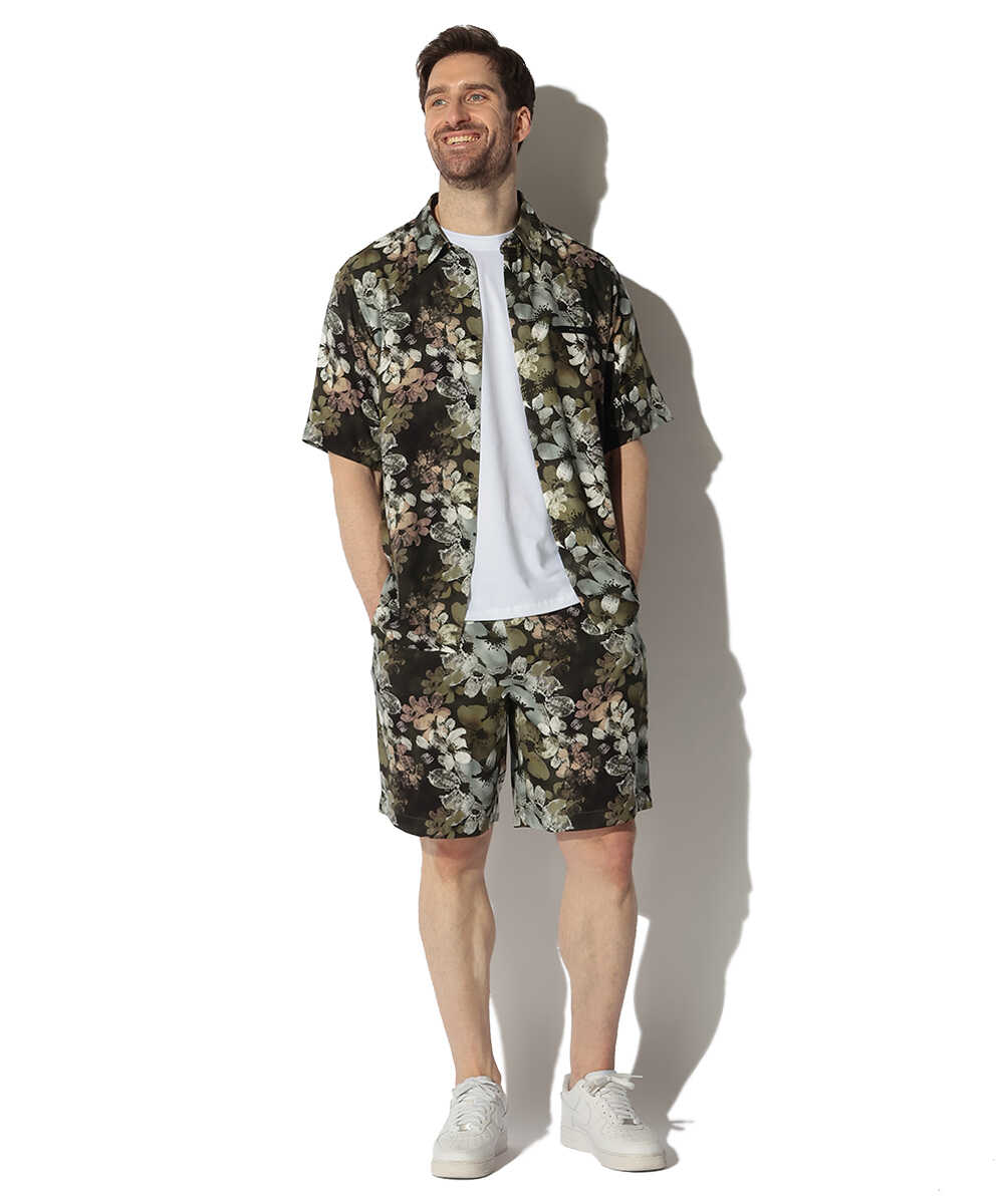 フラワー総柄プリントシャツ