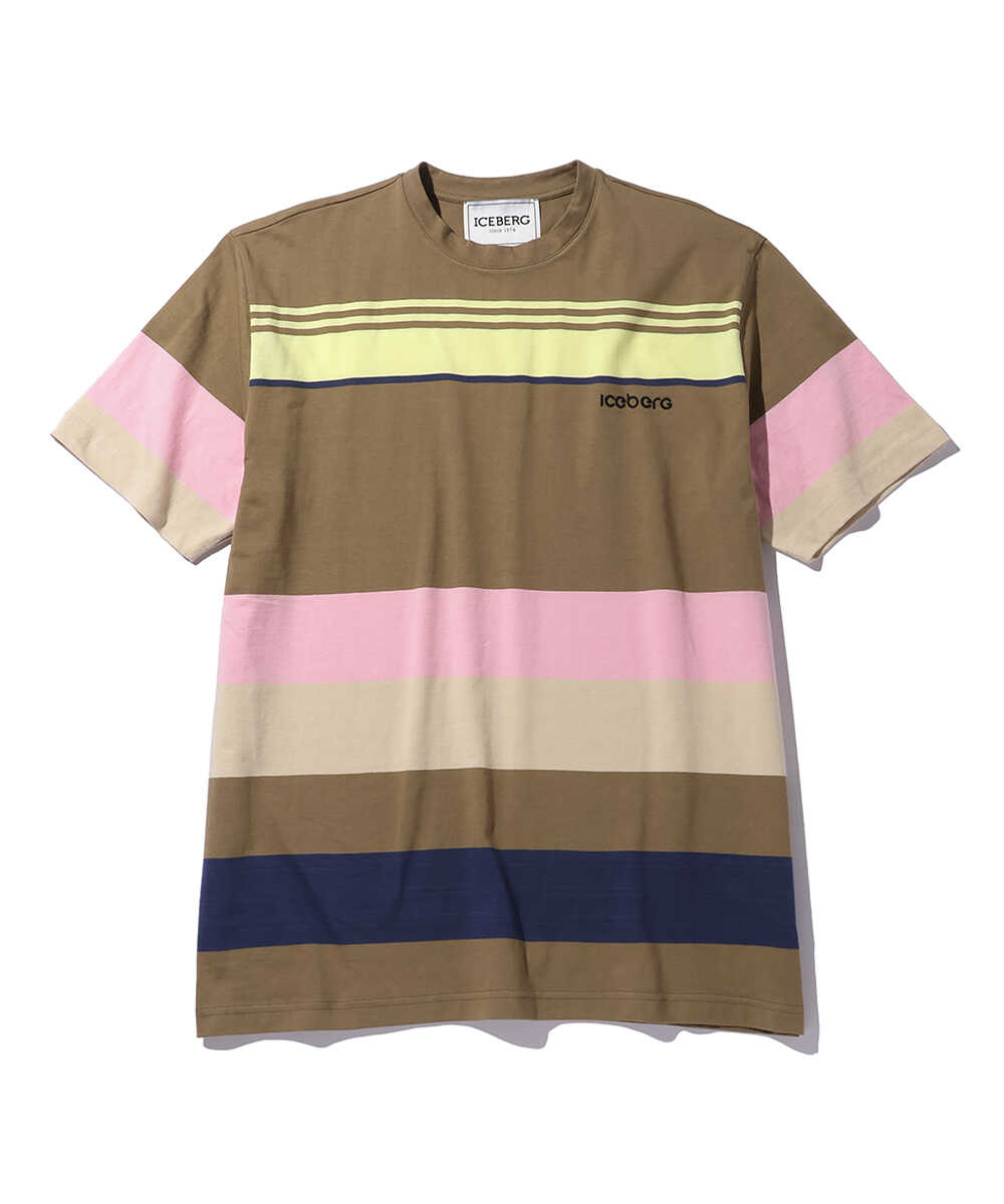 ロゴ刺繍 マルチボーダーTシャツ