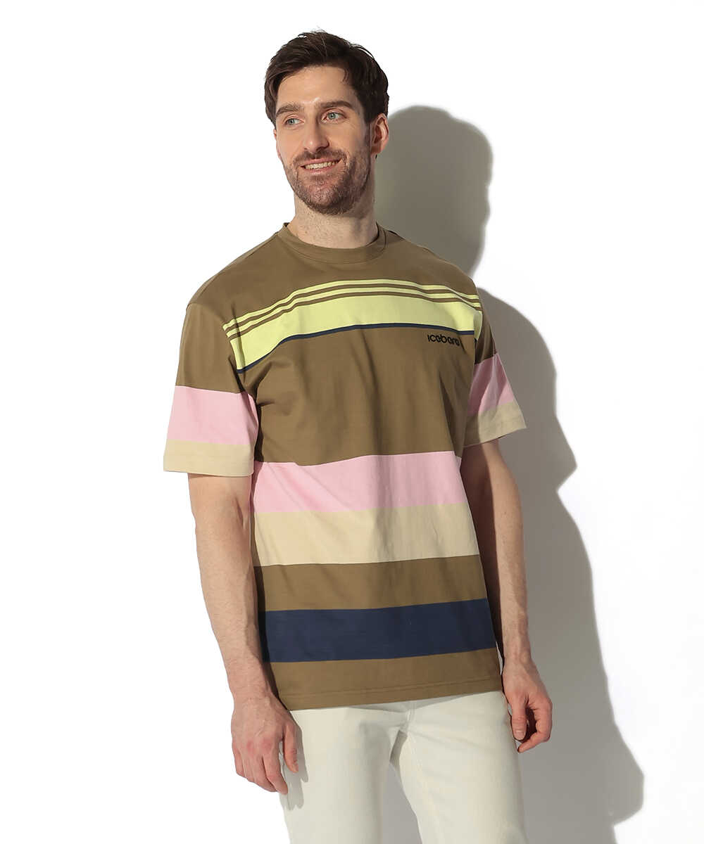 ロゴ刺繍 マルチボーダーTシャツ