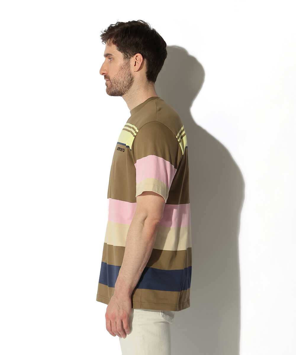 ロゴ刺繍 マルチボーダーTシャツ