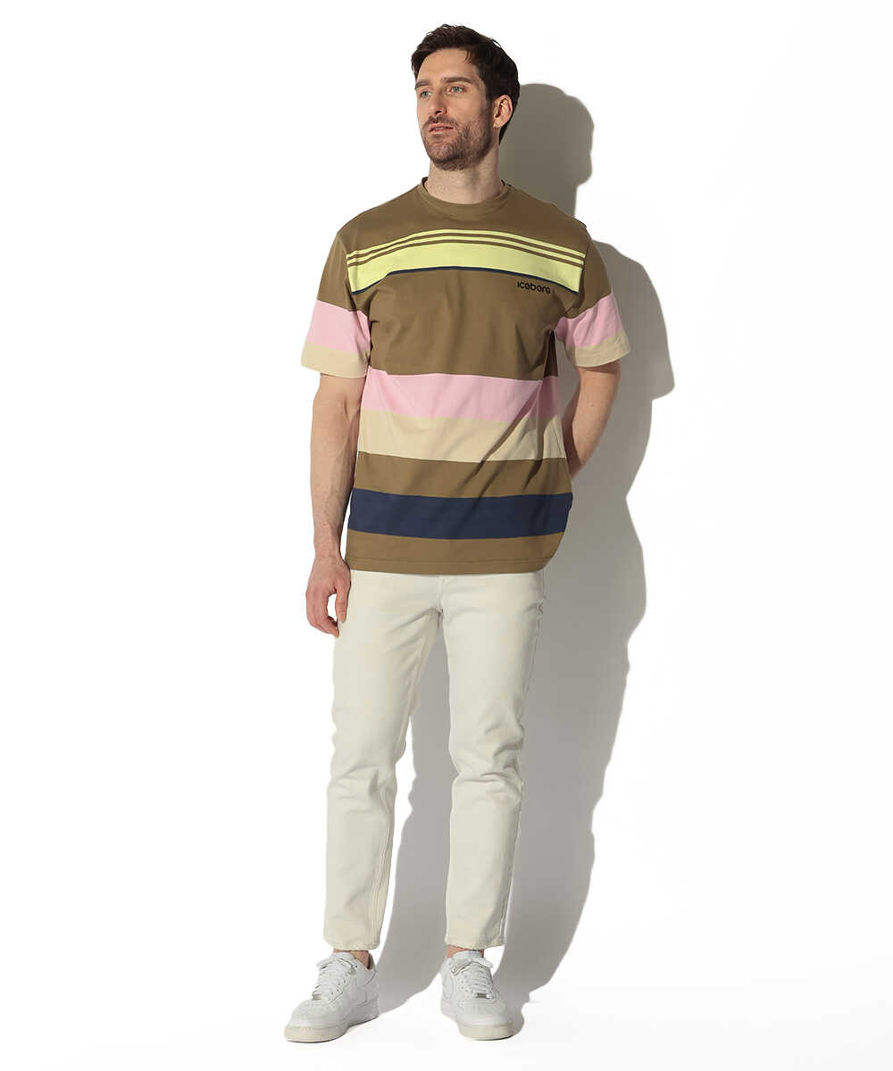 ロゴ刺繍 マルチボーダーTシャツ