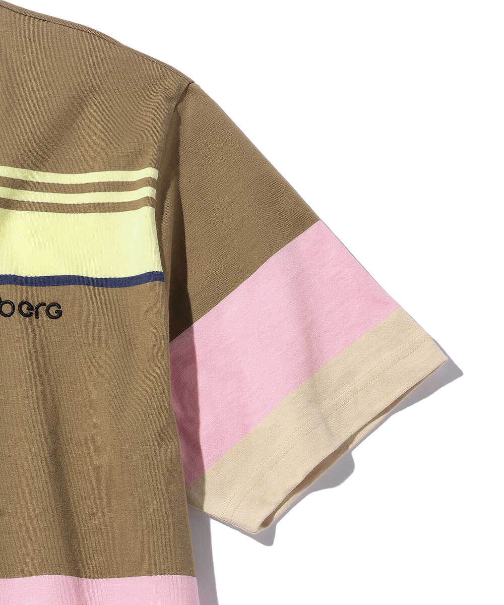 ロゴ刺繍 マルチボーダーTシャツ