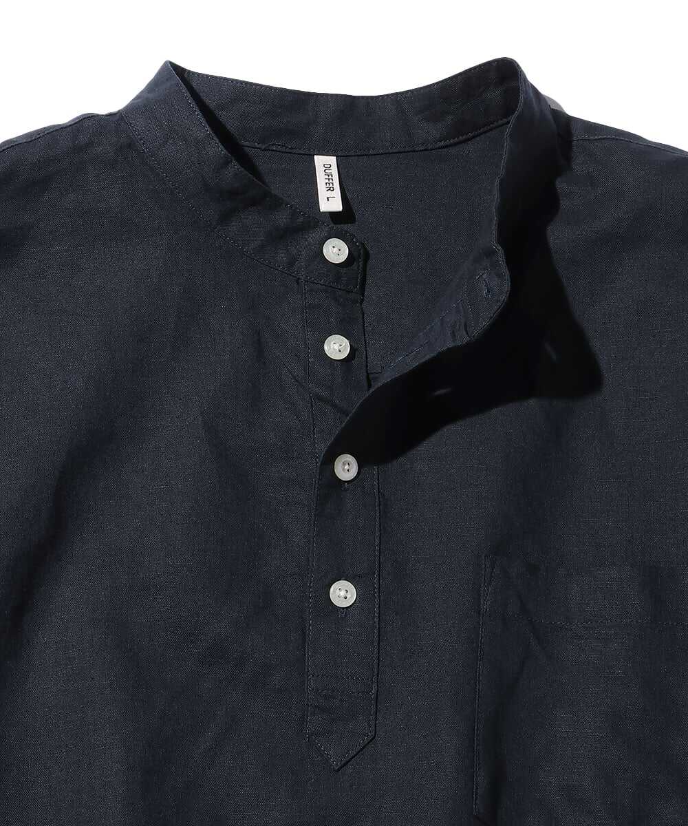 綿麻素材 スタンドカラーシャツ