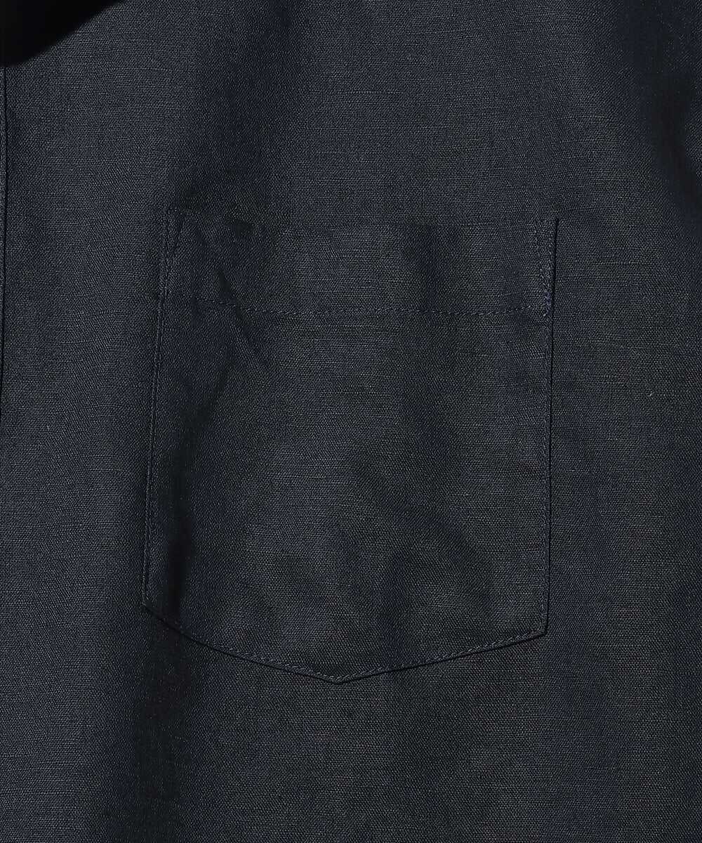 綿麻素材 スタンドカラーシャツ