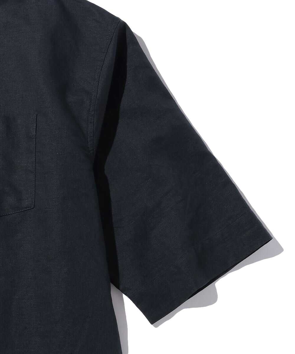 綿麻素材 スタンドカラーシャツ