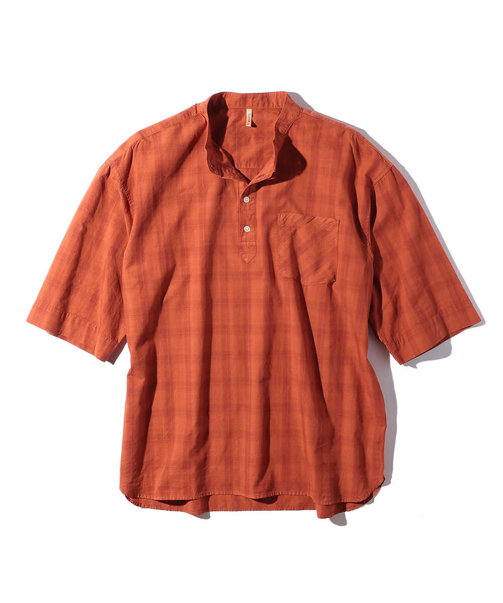 ヘンリーネックチェックシャツ