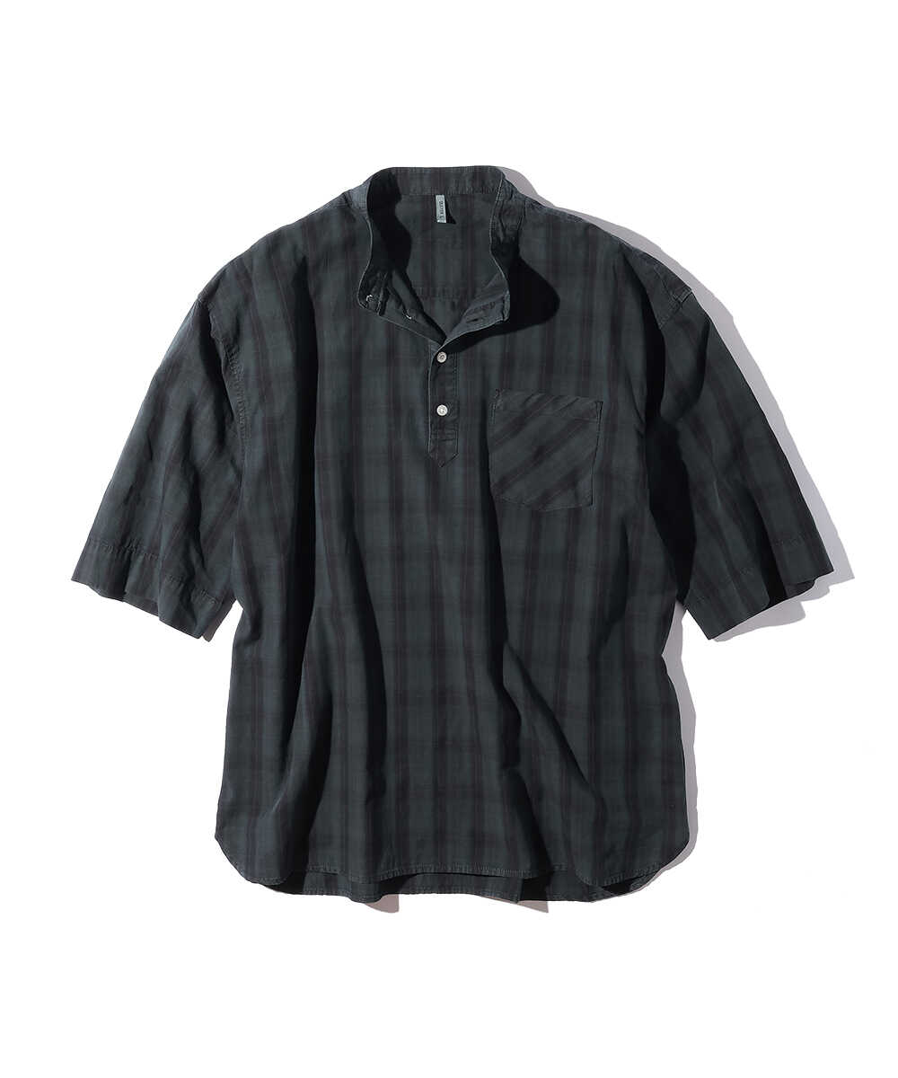 ヘンリーネックチェックシャツ