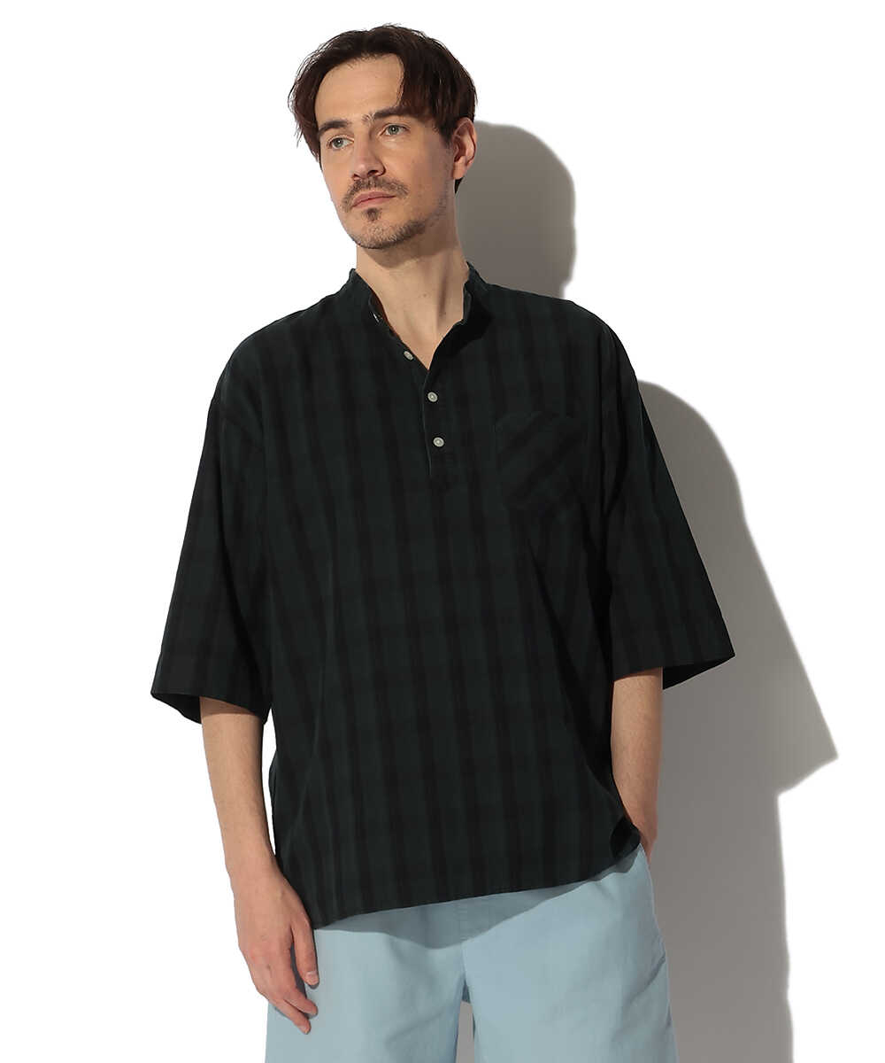 ヘンリーネックチェックシャツ