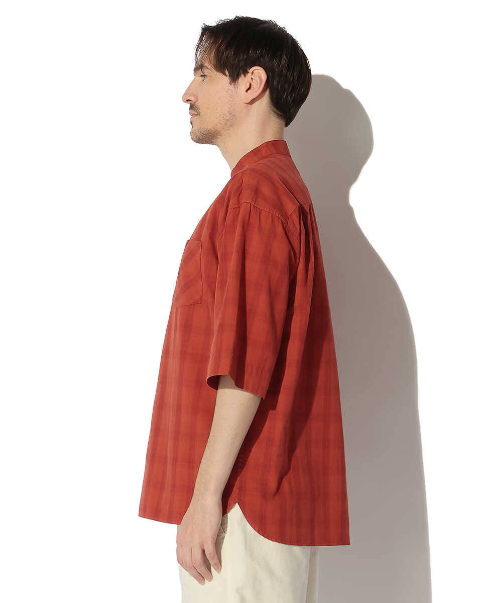 ヘンリーネックチェックシャツ