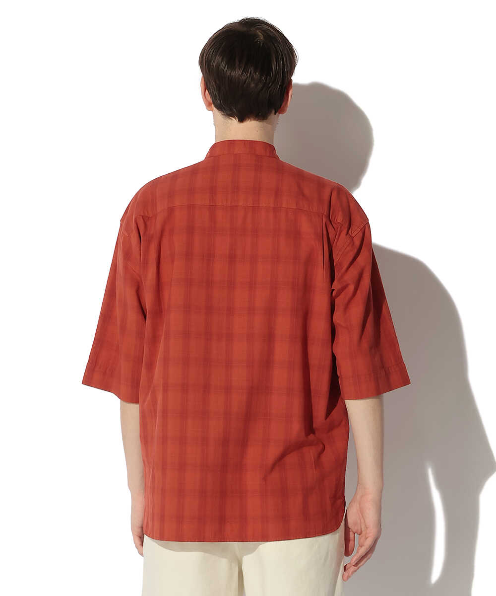 ヘンリーネックチェックシャツ