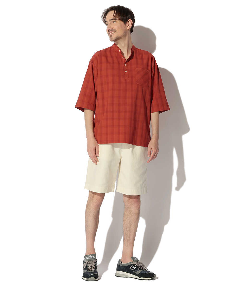 ヘンリーネックチェックシャツ