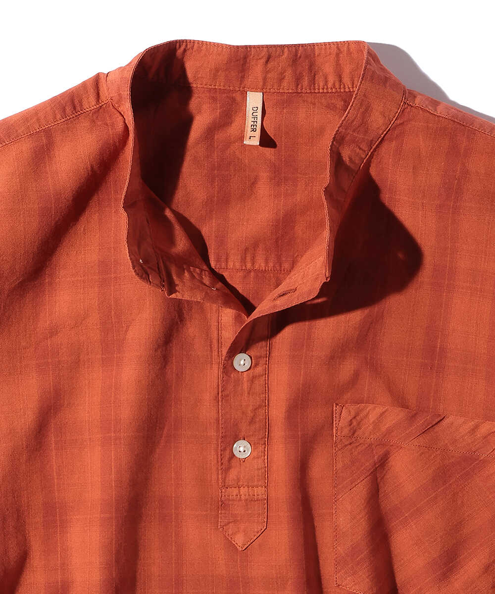 ヘンリーネックチェックシャツ