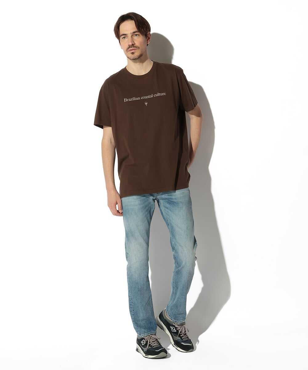 ヴィンテージブラウン プリントコットンTシャツ