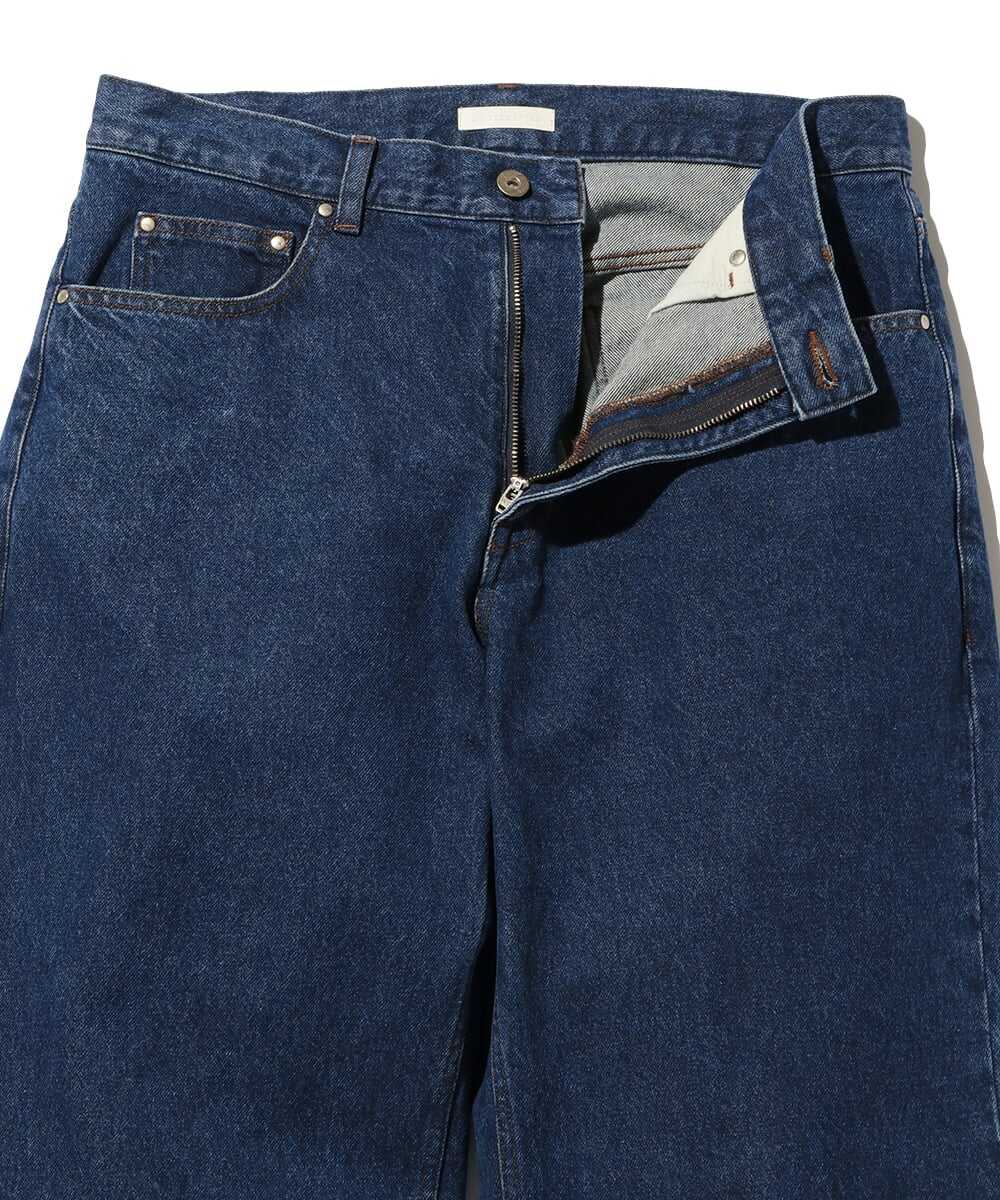 裾レザーパッチ 5ポケット ストレートデニムパンツ