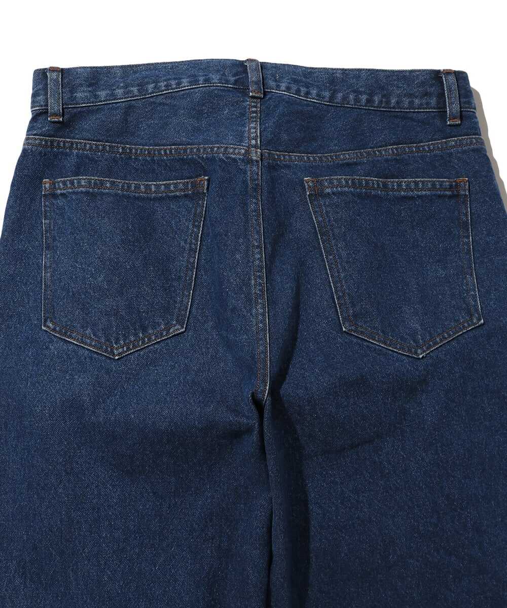 裾レザーパッチ 5ポケット ストレートデニムパンツ