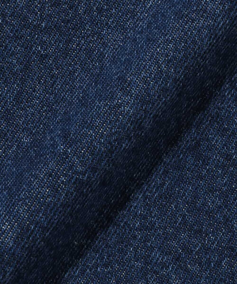 裾レザーパッチ 5ポケット ストレートデニムパンツ