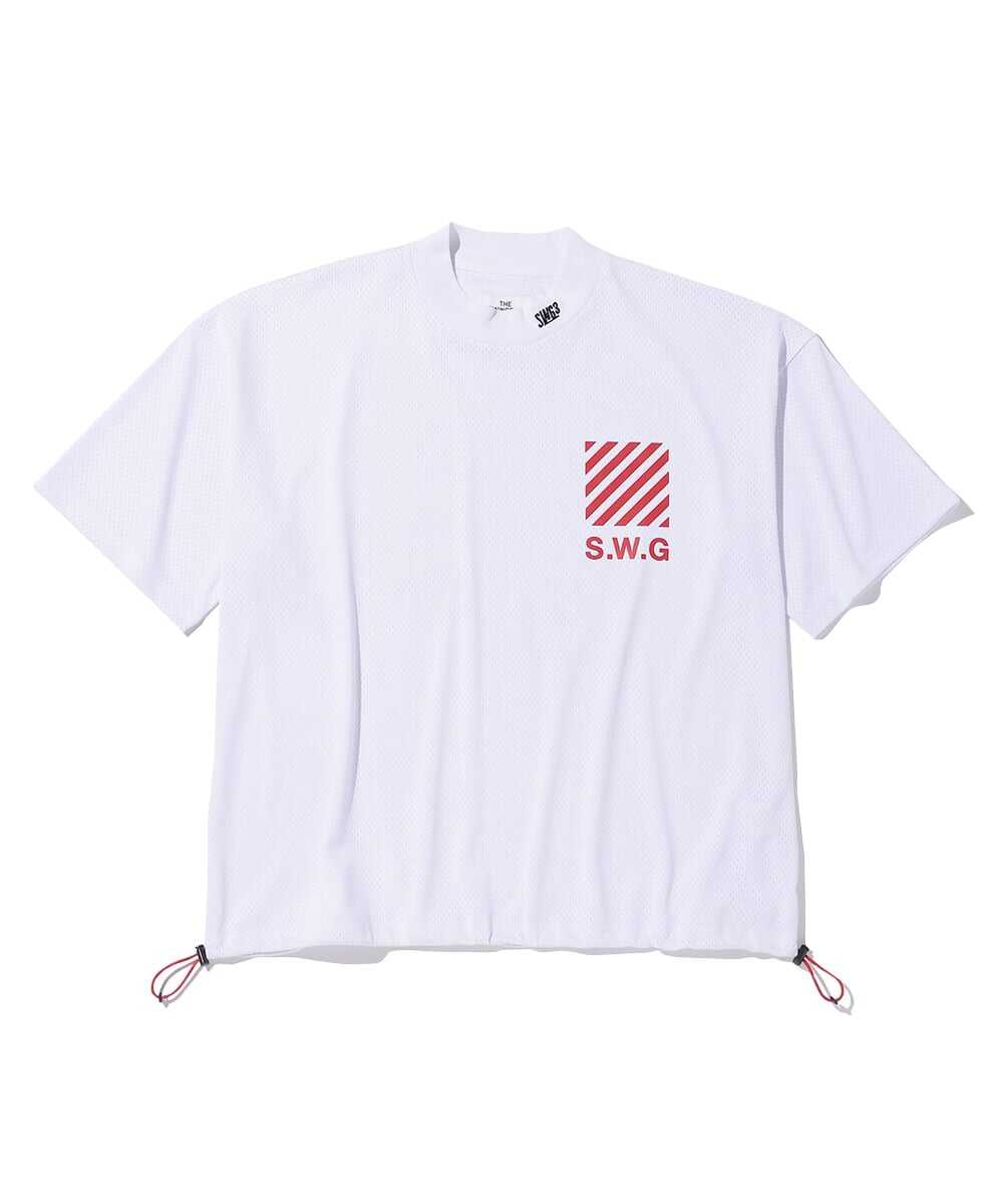 バックプリント メッシュ モックネックTシャツ
