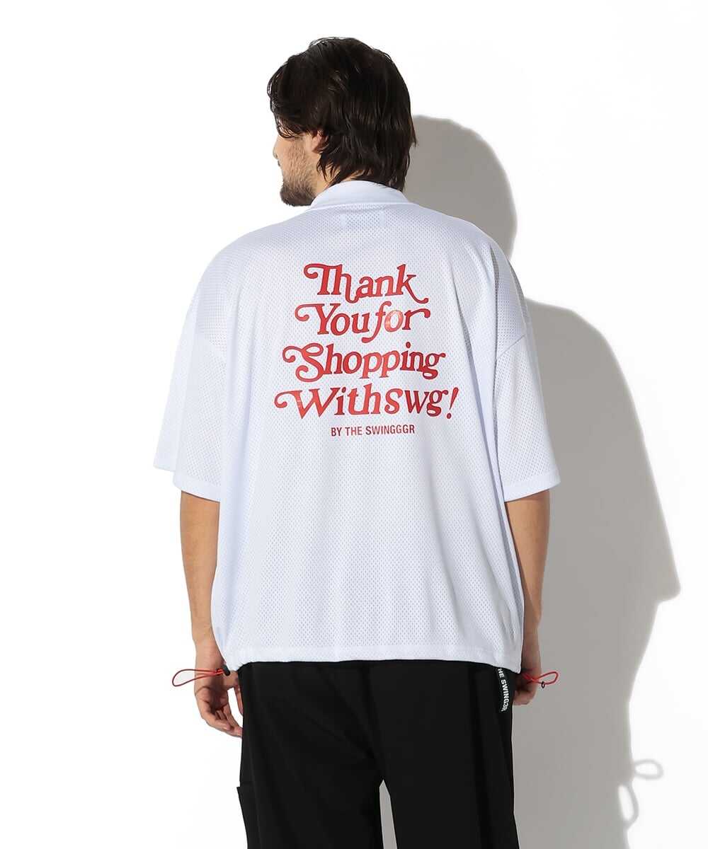 バックプリント メッシュ モックネックTシャツ