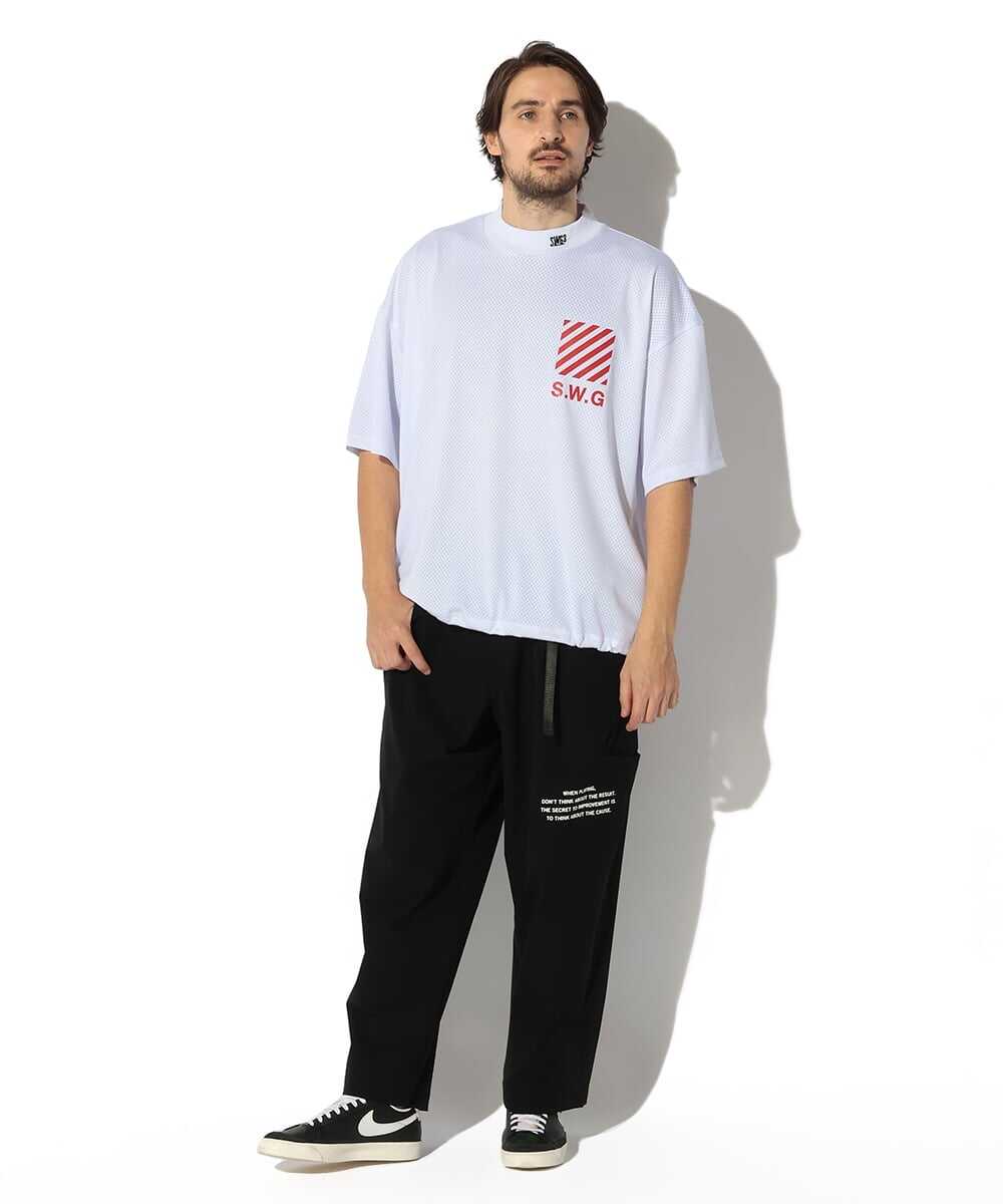 バックプリント メッシュ モックネックTシャツ