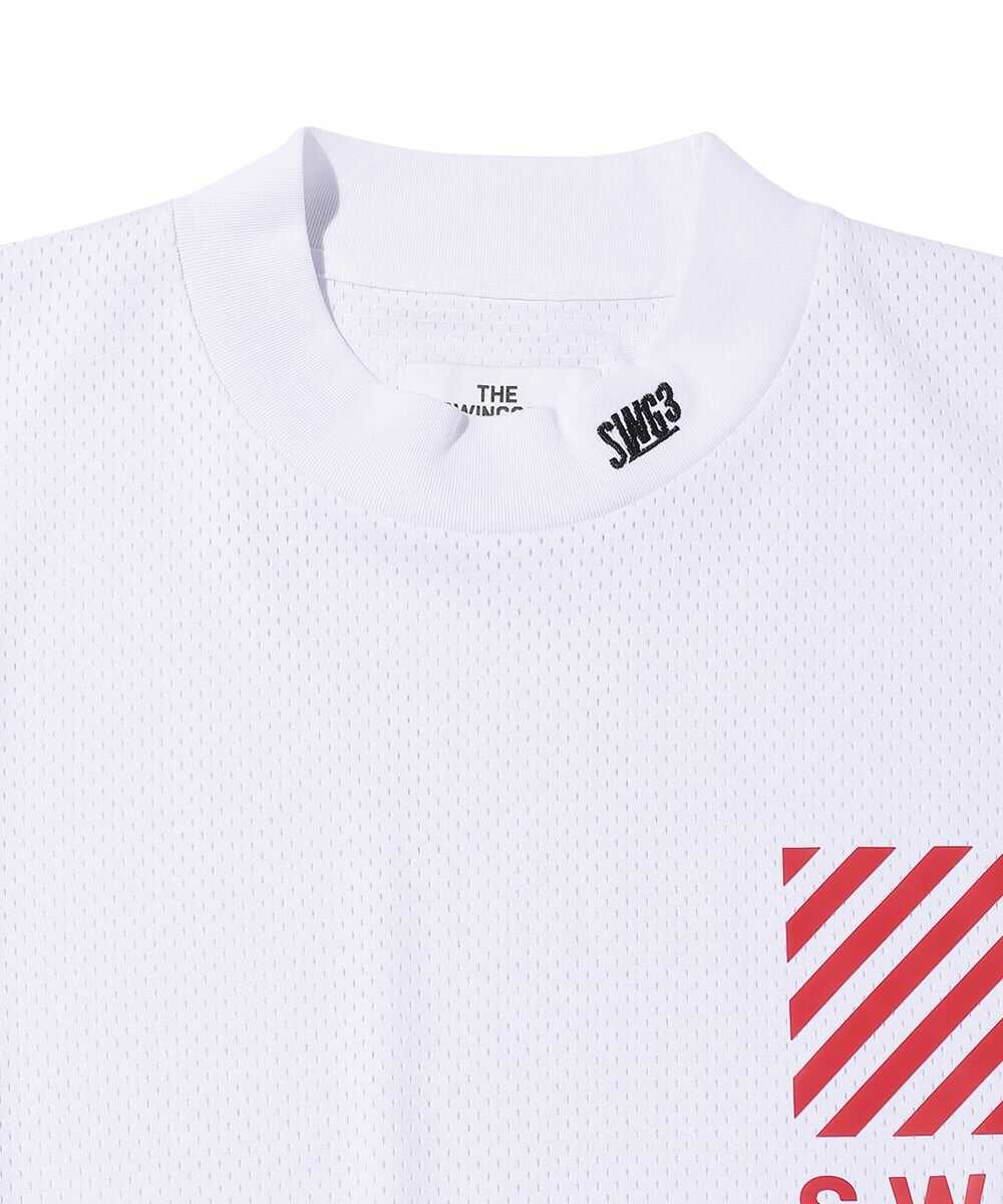 バックプリント メッシュ モックネックTシャツ