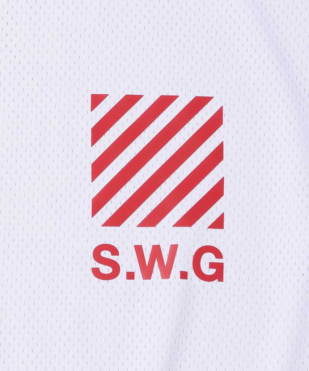 バックプリント メッシュ モックネックTシャツ